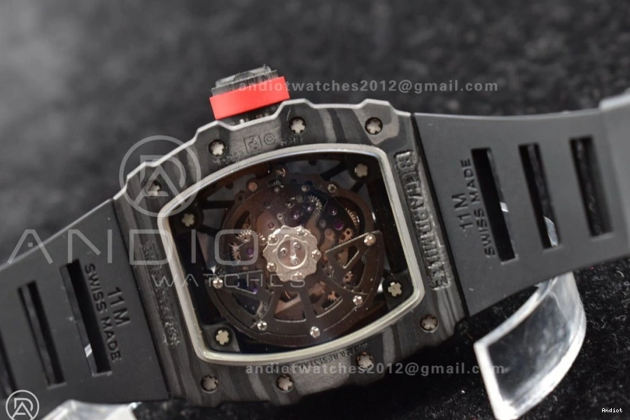 Red KUF MIYOTA8215 Edition RM035-02 on Strap Dial Best Black Skeleton Rubber 0502